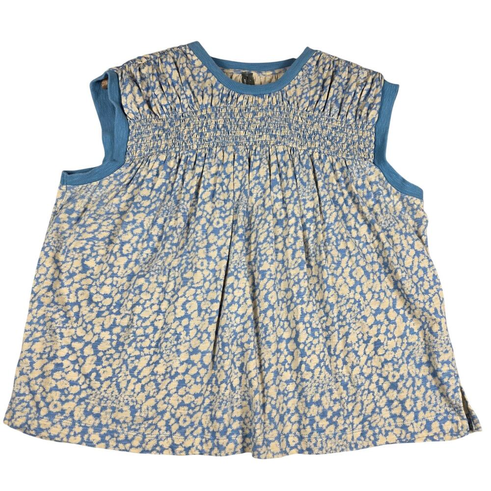 Anthropologie Blue Floral Smocked Yoke Sleeveless Top